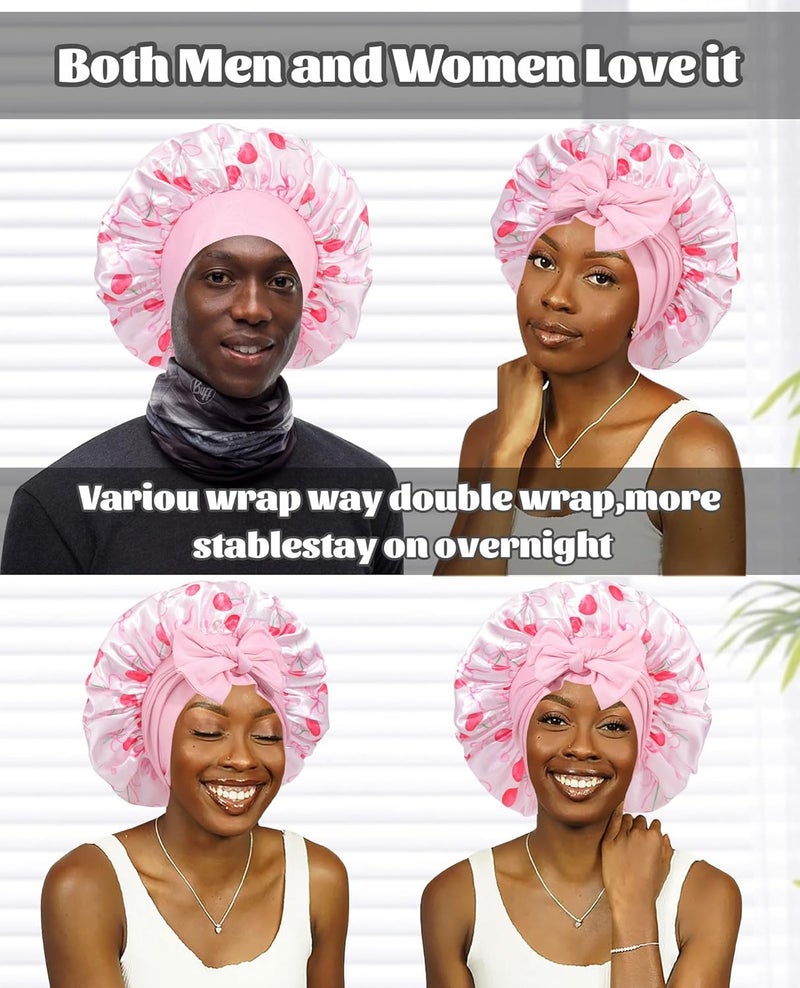 CHLINS Satin Bonnet Silk Bonnet for Sleeping Silk Sleep Cap Double Layer Hair Bonnet with Elastic Tie Band for Curly Hair Night Cap - Image 4